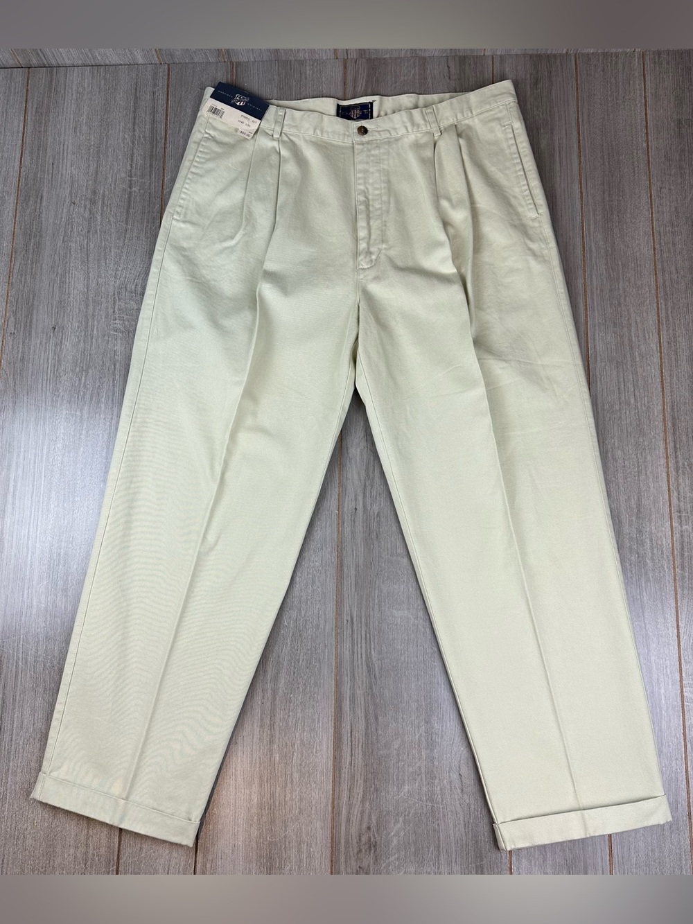 VTG Y2K GANT Pleated Chino Pants 38x30 (tag40) Kaki Beige flaw